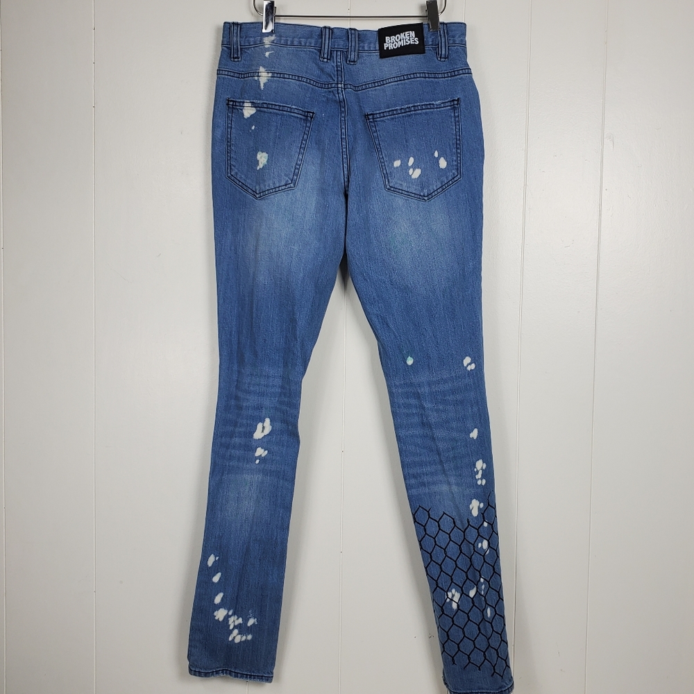 Broken Promises heartbreak skull scorpion  factory distressed ultra-slim jeans - Picture 4 of 14